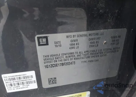 2011 Chevrolet Malibu 1Lt z USA, uszkodzony, nr VIN 1G1ZC5E17BF203473